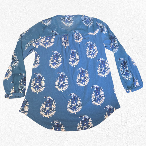 Y2K Lucky Brand Teal Blue Floral Peasant Blouse Boho Button Front Top Size Small - Picture 12 of 12